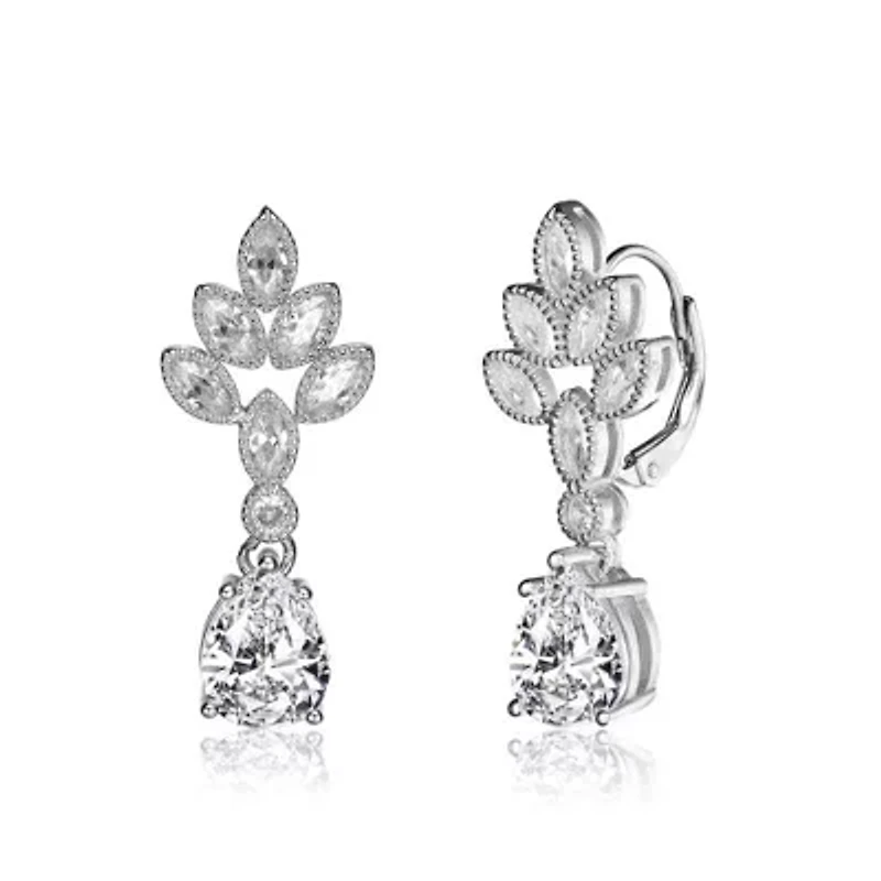 Lab Created Sterling Silver White Gold Plated Clear Cubic Zirconia Accent Teardrop Earrings