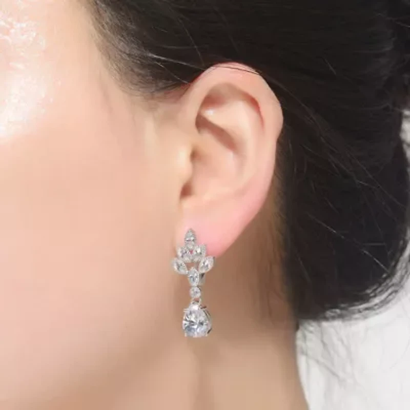 Lab Created Sterling Silver White Gold Plated Clear Cubic Zirconia Accent Teardrop Earrings