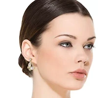 Lab Created Sterling Silver 14K Gold Plated with Mother of Pearl Butterfly Drop Earrings