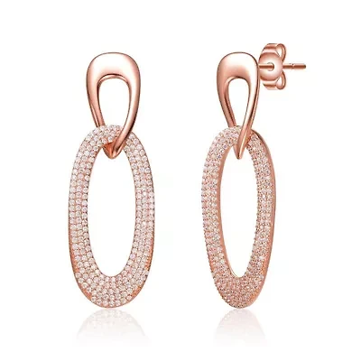 Lab Created Sterling Silver 18K Rose Gold Plated with Clear Cubic Zirconia Raindrop Dangle Earrings