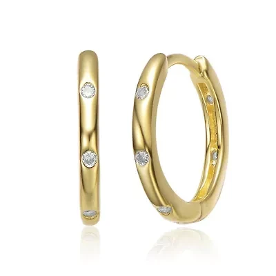 Lab Created Sterling Silver 14K Gold Plated with Clear Cubic Zirconia Hoop Earrings