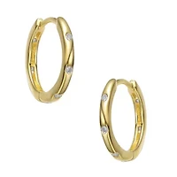 Lab Created Sterling Silver 14K Gold Plated with Clear Cubic Zirconia Hoop Earrings