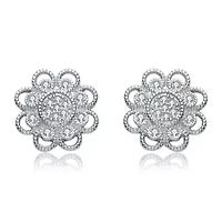 Lab Created Sterling Silver White Gold Plated with Clear Cubic Zirconia Round Lace Design Earrings