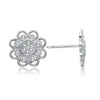 Lab Created Sterling Silver White Gold Plated with Clear Cubic Zirconia Round Lace Design Earrings