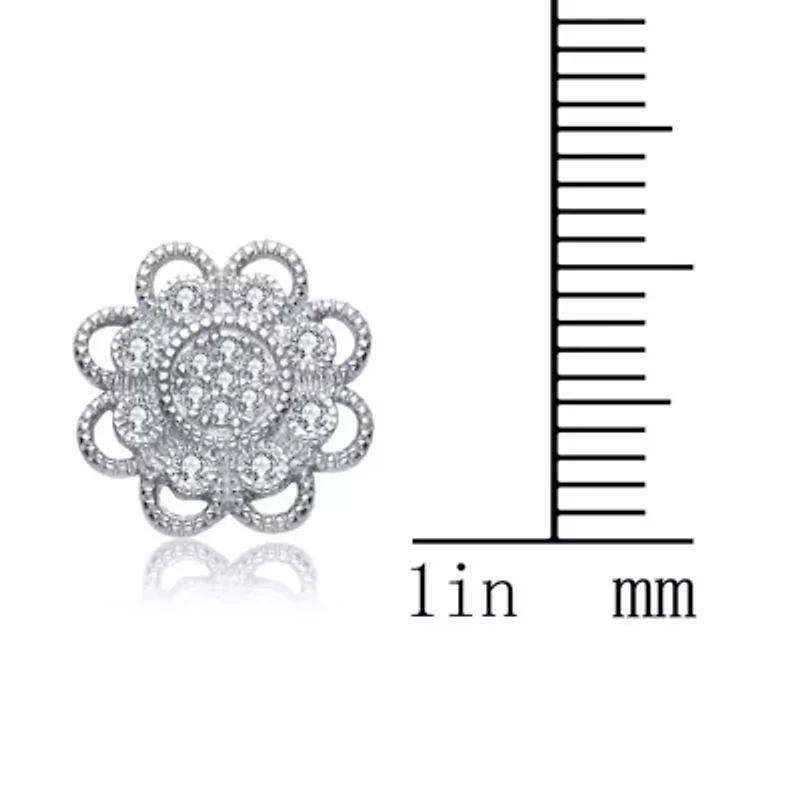 Lab Created Sterling Silver White Gold Plated with Clear Cubic Zirconia Round Lace Design Earrings