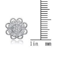 Lab Created Sterling Silver White Gold Plated with Clear Cubic Zirconia Round Lace Design Earrings