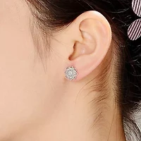 Lab Created Sterling Silver White Gold Plated with Clear Cubic Zirconia Round Lace Design Earrings