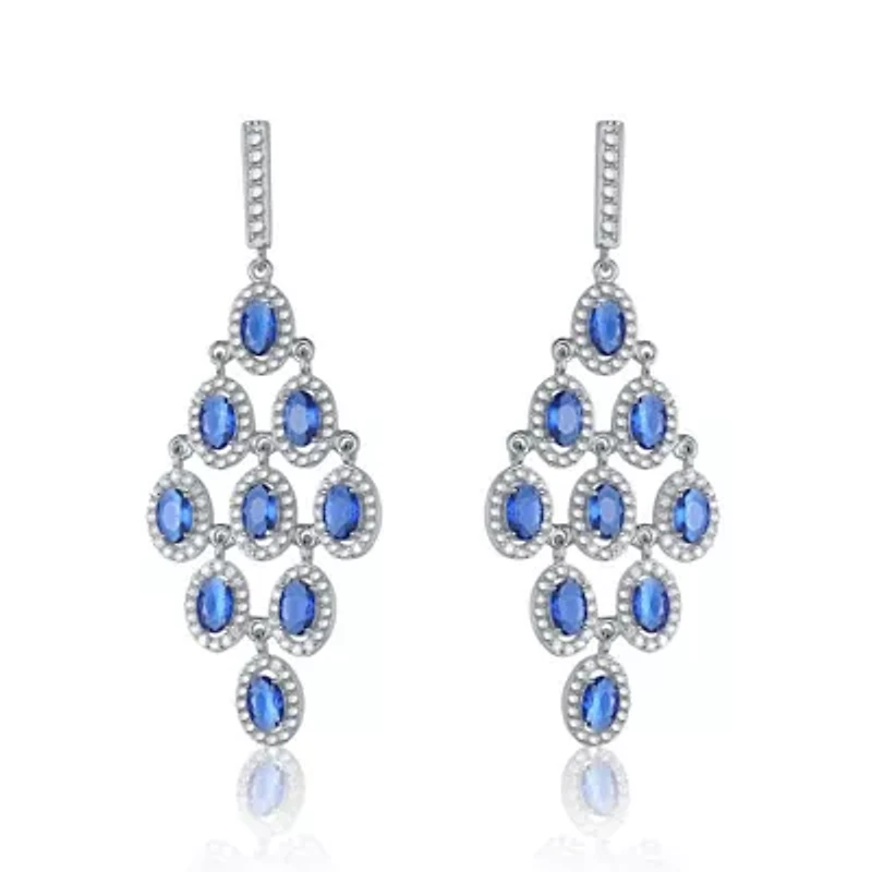 Lab Created Sterling Silver White Gold Plating with Sapphire Blue Cubic Zirconia Chandelier Earrings