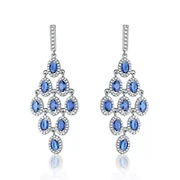 Lab Created Sterling Silver White Gold Plating with Sapphire Blue Cubic Zirconia Chandelier Earrings