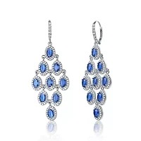 Lab Created Sterling Silver White Gold Plating with Sapphire Blue Cubic Zirconia Chandelier Earrings