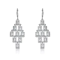 Lab Created Sterling Silver White Gold Plated with Clear Square Shape Cubic Zirconia Chandelier Earrings