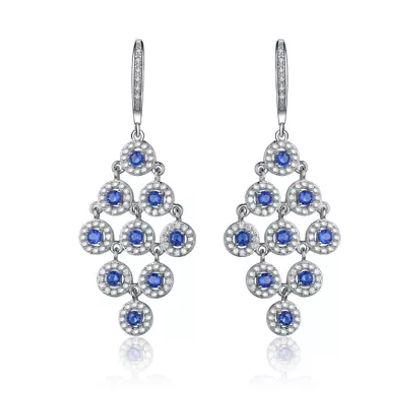Lab Created Sterling Silver White Gold Plated with Sapphire Blue Cubic Zirconia Chandelier Earrings