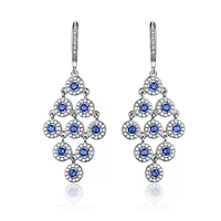 Lab Created Sterling Silver White Gold Plated with Sapphire Blue Cubic Zirconia Chandelier Earrings