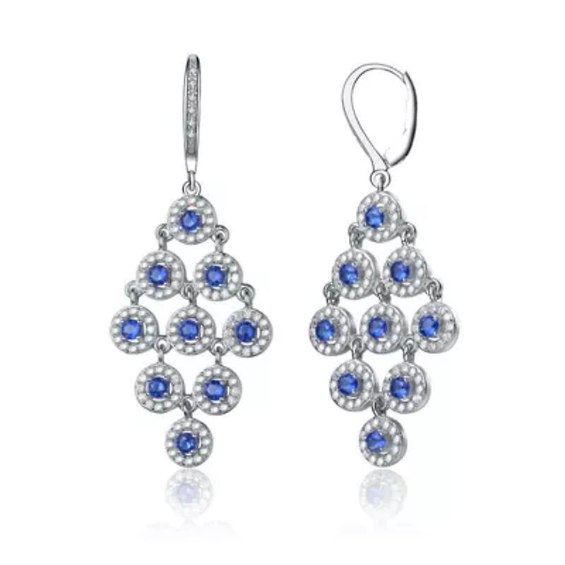 Lab Created Sterling Silver White Gold Plated with Sapphire Blue Cubic Zirconia Chandelier Earrings