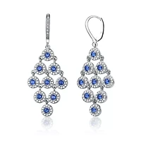 Lab Created Sterling Silver White Gold Plated with Sapphire Blue Cubic Zirconia Chandelier Earrings
