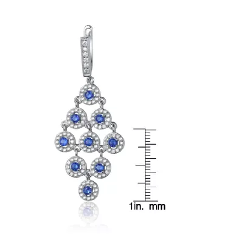 Lab Created Sterling Silver White Gold Plated with Sapphire Blue Cubic Zirconia Chandelier Earrings