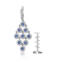 Lab Created Sterling Silver White Gold Plated with Sapphire Blue Cubic Zirconia Chandelier Earrings