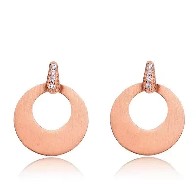 Lab Created Sterling Silver 18K Rose Gold Plated with Clear Cubic Zirconia Circle Short Drop Earrings