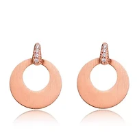 Lab Created Sterling Silver 18K Rose Gold Plated with Clear Cubic Zirconia Circle Short Drop Earrings