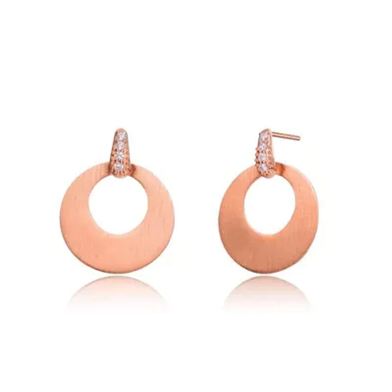 Lab Created Sterling Silver 18K Rose Gold Plated with Clear Cubic Zirconia Circle Short Drop Earrings