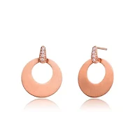 Lab Created Sterling Silver 18K Rose Gold Plated with Clear Cubic Zirconia Circle Short Drop Earrings
