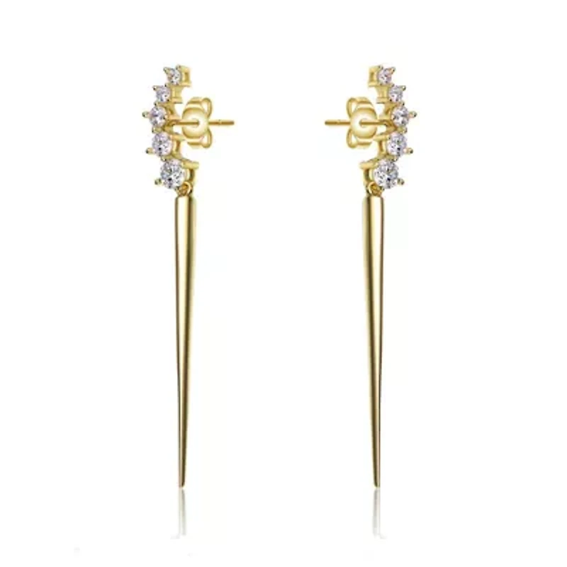 Lab Created Sterling Silver 14K Gold Plated with Clear Cubic Zirconia Waterfall Spike Drop Earrings