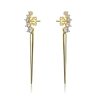 Lab Created Sterling Silver 14K Gold Plated with Clear Cubic Zirconia Waterfall Spike Drop Earrings