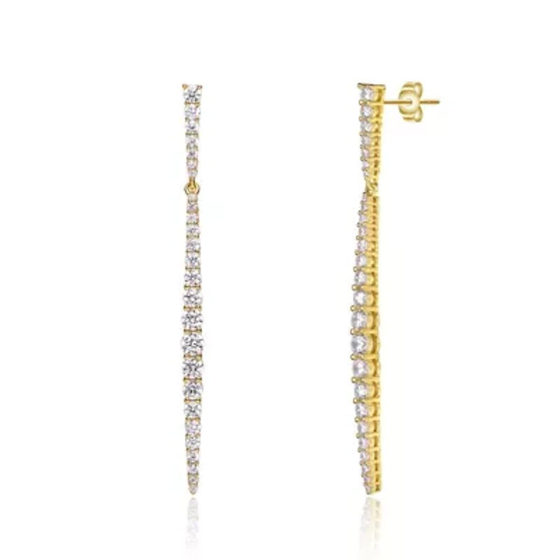 Lab Created Sterling Silver 14K Gold Plated with Clear Cubic Zirconia Icicle Cluster Spike Dangle Earrings