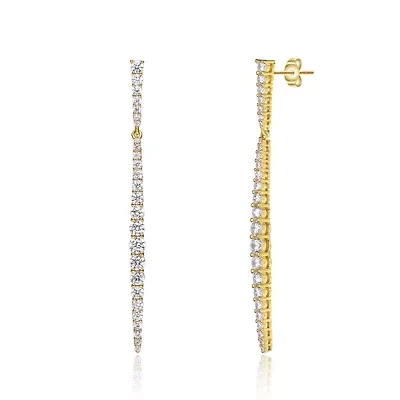 Lab Created Sterling Silver 14K Gold Plated with Clear Cubic Zirconia Icicle Cluster Spike Dangle Earrings