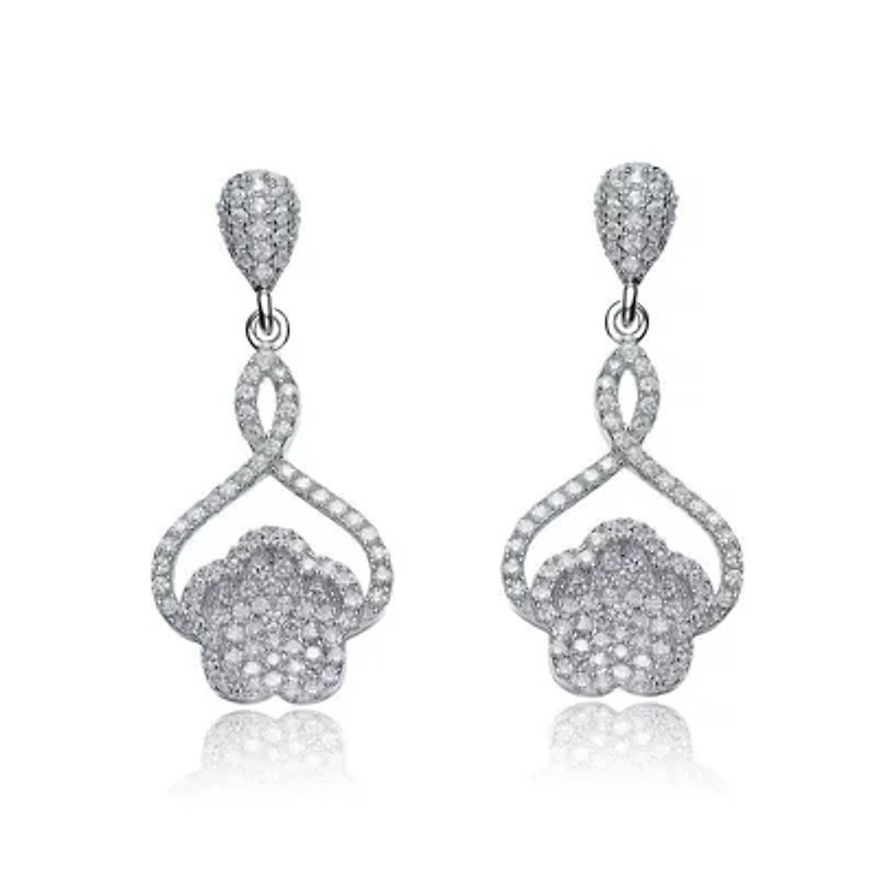 Lab Created Sterling Silver White Gold Plated with Clear Cubic Zirconia Petal Drop Earrings