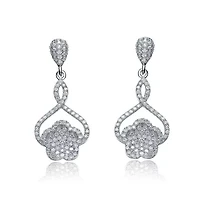 Lab Created Sterling Silver White Gold Plated with Clear Cubic Zirconia Petal Drop Earrings