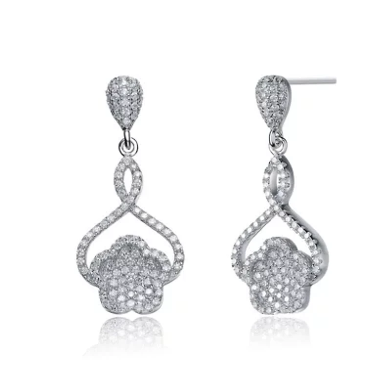 Lab Created Sterling Silver White Gold Plated with Clear Cubic Zirconia Petal Drop Earrings