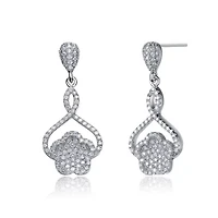 Lab Created Sterling Silver White Gold Plated with Clear Cubic Zirconia Petal Drop Earrings
