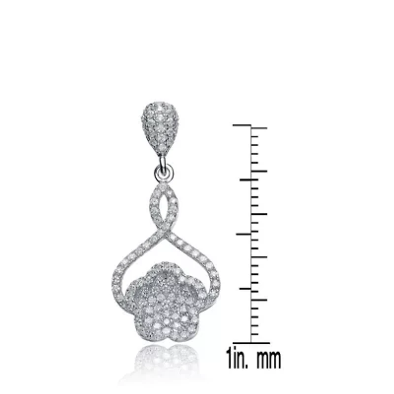 Lab Created Sterling Silver White Gold Plated with Clear Cubic Zirconia Petal Drop Earrings