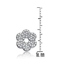 Lab Created Sterling Silver White Gold Plated with Clear Cubic Zirconia Round Flower Shape Earrings