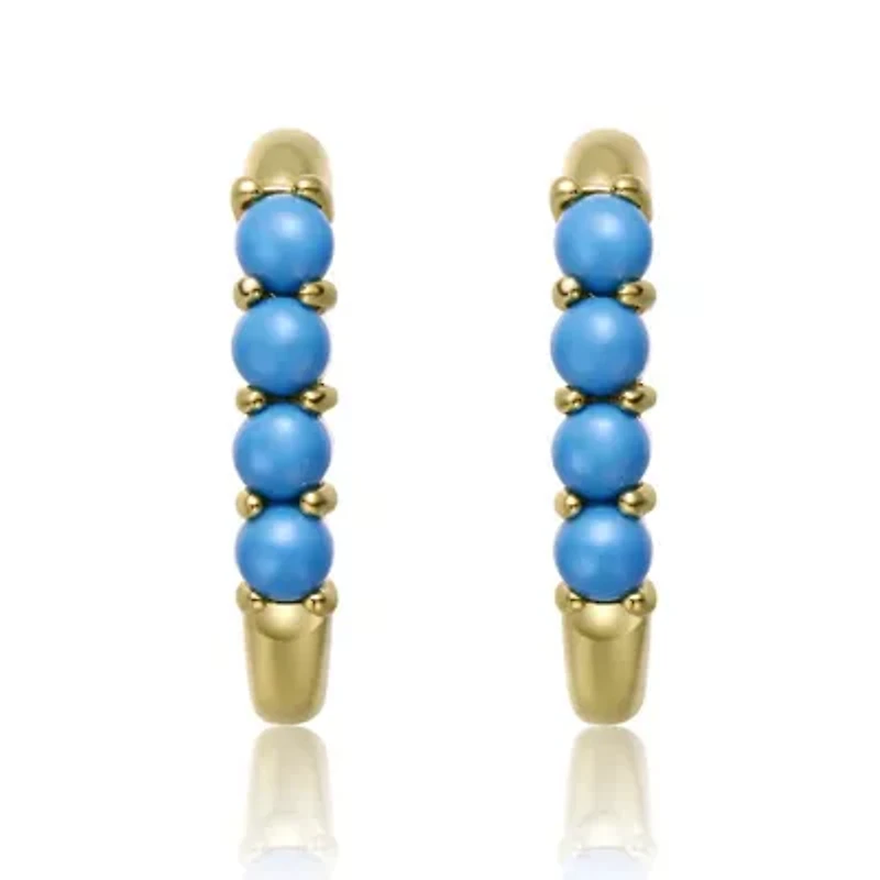 Lab Created Sterling Silver 14K Gold Plated with Nano Turquoise Beads Oblong U-Shaped Latch Back Hoop Earrings for Teens