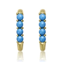 Lab Created Sterling Silver 14K Gold Plated with Nano Turquoise Beads Oblong U-Shaped Latch Back Hoop Earrings for Teens
