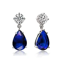 Lab Created Sterling Silver White Gold Plated with Sapphire Blue Cubic Zirconia Dangling Earrings