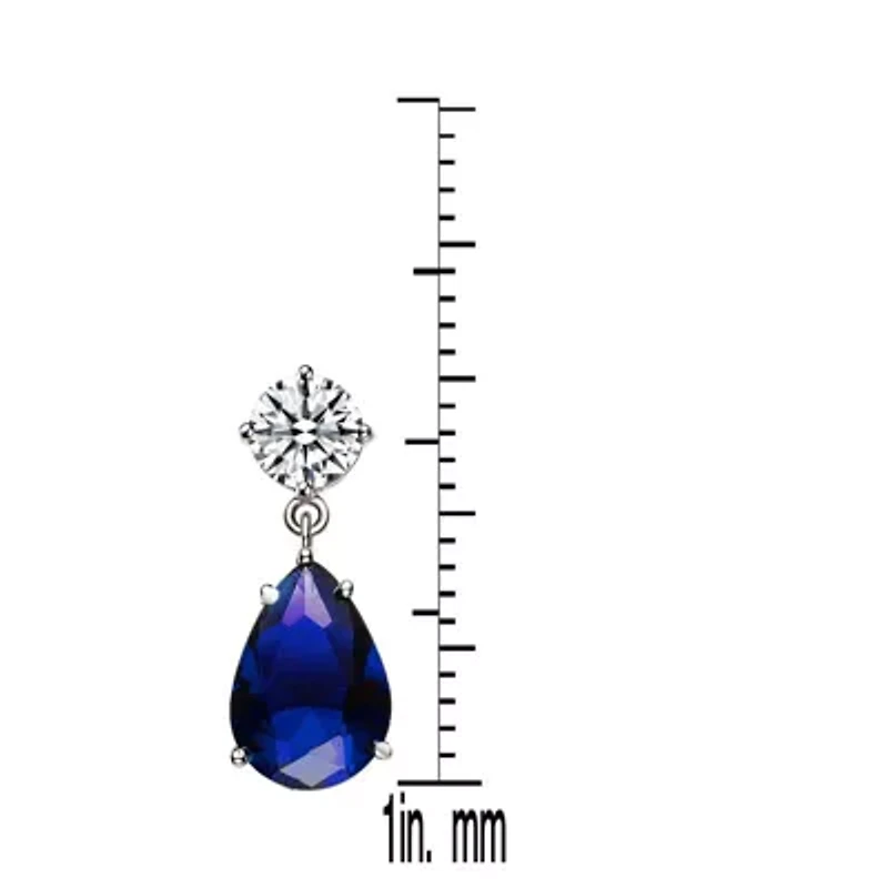 Lab Created Sterling Silver White Gold Plated with Sapphire Blue Cubic Zirconia Dangling Earrings