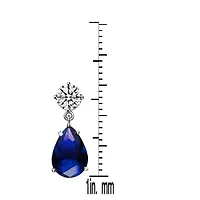 Lab Created Sterling Silver White Gold Plated with Sapphire Blue Cubic Zirconia Dangling Earrings