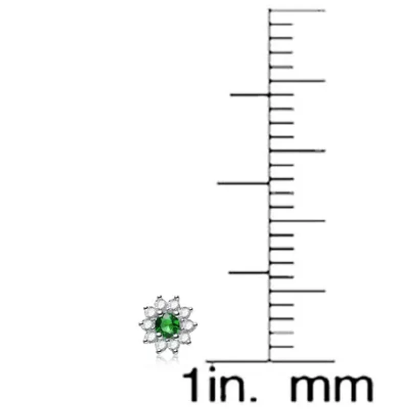 Lab Created Sterling Silver White Gold Plated With Round Emerald Green Cubic Zirconia Flower Stud Earrings