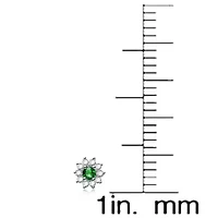 Lab Created Sterling Silver White Gold Plated With Round Emerald Green Cubic Zirconia Flower Stud Earrings