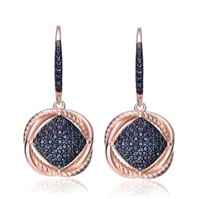 Lab Created Sterling Silver 18K Rose Gold and Black Plated with Colored Cubic Zirconia Dangling Earrings