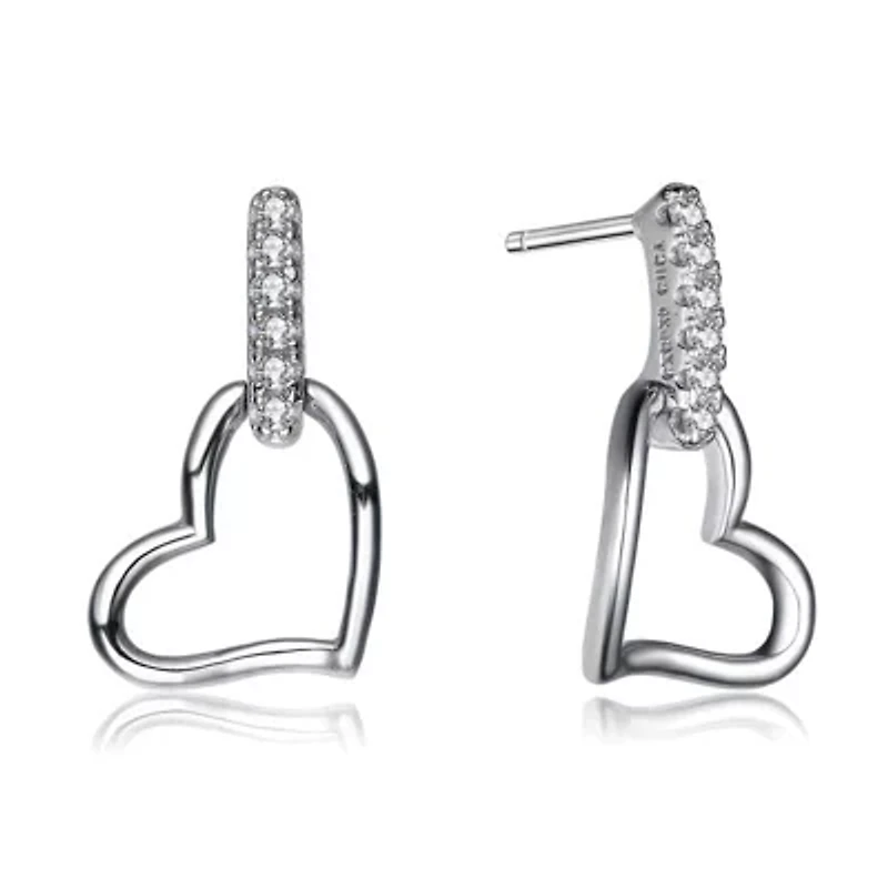 Lab Created Sterling Silver White Gold Plated with Clear Cubic Zirconia Heart Drop Earrings