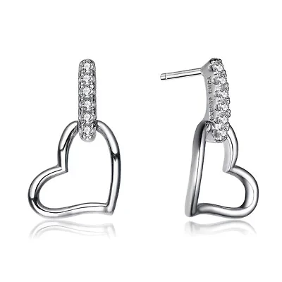 Lab Created Sterling Silver White Gold Plated with Clear Cubic Zirconia Heart Drop Earrings