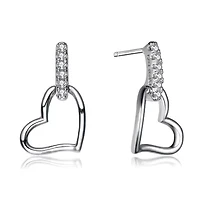 Lab Created Sterling Silver White Gold Plated with Clear Cubic Zirconia Heart Drop Earrings