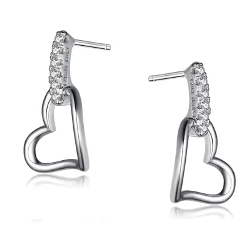 Lab Created Sterling Silver White Gold Plated with Clear Cubic Zirconia Heart Drop Earrings