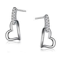 Lab Created Sterling Silver White Gold Plated with Clear Cubic Zirconia Heart Drop Earrings