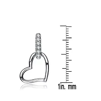 Lab Created Sterling Silver White Gold Plated with Clear Cubic Zirconia Heart Drop Earrings