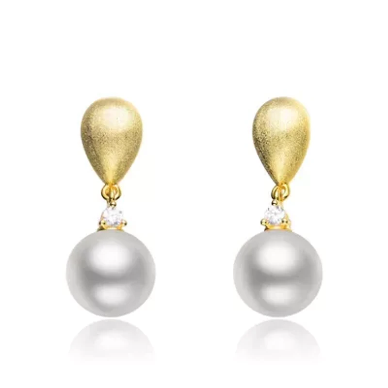 Lab Created Sterling Silver 14K Gold Plated with White Pearl Drop Earrings